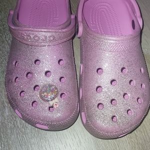 pink glitter Crocs, size 7 women/size 5 mens